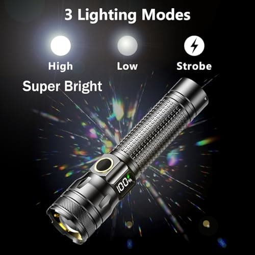Gotellx Rechargeable LED Flashlights with Digital Power Display, Zoomable High Lumens Bright EDC Flashlight with USB C Charging Port for Home and Outdoor Emergency, Camping Essentials, Survival Gear — view 2