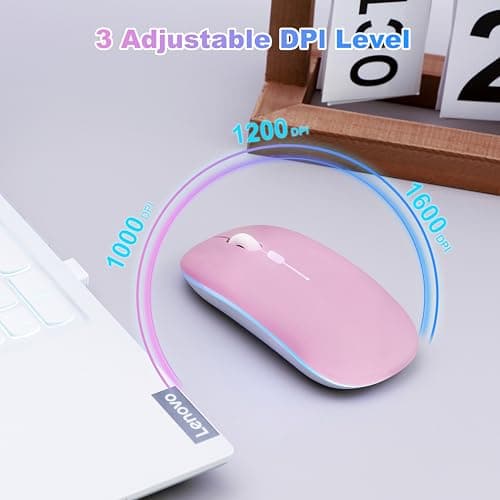 AZTZATZ Wireless Bluetooth Mouse Rechargeable Long Lasting Dual Mode - BT 5.2 & 2.4G Silent RGB LED Mice, Slim Portable Ergonomic Mouse for Laptop/PC/Tablet/MacBook/iPad/Apple Devices(Pink) — view 5