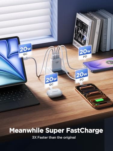 USB C Fast Charger Block, 40W 4-Port USBC Wall Charger Plug, 2Pack Type C Charger Fast Charging Blocks PD Power Adapter+QC USB Multiport Brick for iPhone 17/16/15/14/13/12 11/Pro Max, iPad, Samsung — view 2