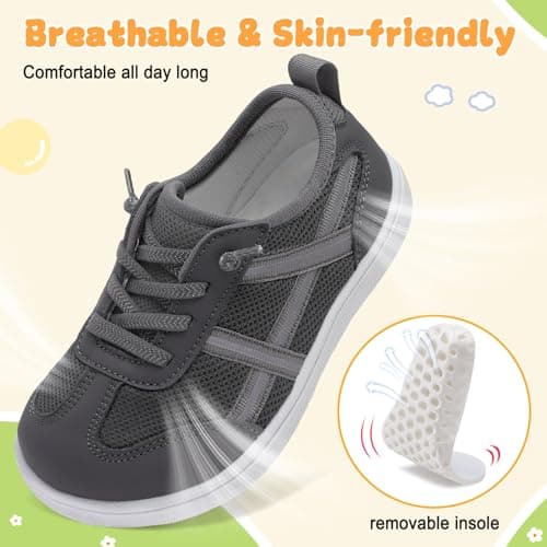 LeIsfIt Toddler Shoes Boys Girls Wide Barefoot Shoes Kids Slip on Casual Sneakers Breathable Non-Slip Sneakers for Walking Play School Tennis, Grey, 8 Toddler — view 4