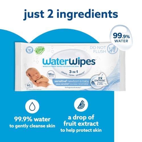WaterWipes Sensitive+ Newborn & Baby Wipes, 3-In-1 Cleans, Cares, Protects, 99.9% Water, Unscented & Hypoallergenic, 240 Count (4 Packs) — view 4