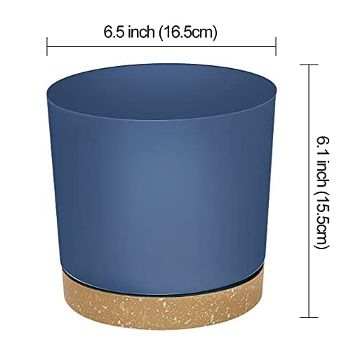 ZMTECH Plant Pots, Set of 6 6.5'' Self Watering Plastic Planter with Drainage Hole and Saucer,Modern Decorative Flower Pot for Indoor Outdoor House Plants, Succulents, Flowers - Blue — view 2