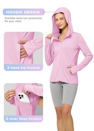Willit Women's UV Shirts UPF 50+ Long Sleeve Sun Protection Jacket Hooded SPF Shirts with Pockets Pink 3XL — view 3