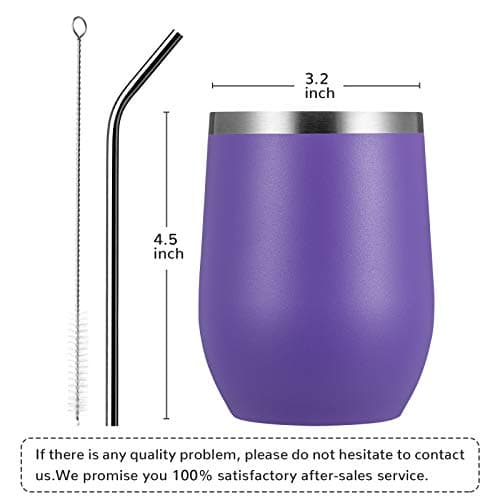 MEWAY Stemless 12oz Wine Tumbler Glasses with Lid -Insulated Double Wall Vacuum Stainless Steel Travel Tumbler with Straw,Gift for Woman Under 10 Dollars (Purple,1) — view 3