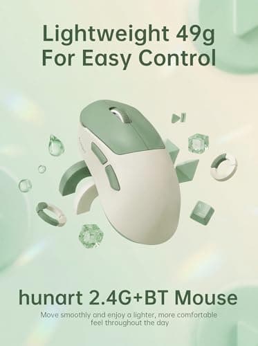 hunart H6 49g Wireless Mouse, Bluetooth & 2.4GHz Rechargeable Mouse, Lightweight Silent Ergonomic Mouse with USB-C Charging, Portable Right-Hand Office Mouse for Laptop, PC, MacBook, Tablet - Green