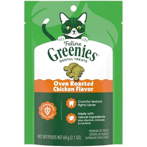Greenies Cat Treats, Feline Veterinarian-Recommended Adult Natural Dental Cat Treats, Oven Roasted Chicken Flavor, 2.1 oz. Pouch