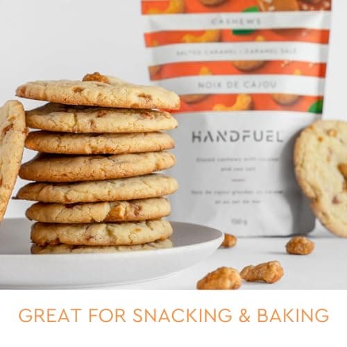 Handfuel Salted Caramel Cashews, Hand Roasted Salted Cashews, 4g of Protein, Proudly Canadian Made Plant Based Flavoured Nuts - 150 Grams — view 4