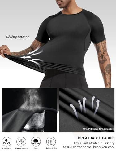 Holure Men's Compression Shirts Short Sleeve Workout Running T-Shirt Tops Cool Dry Base Layer Athletic Undershirt Black/Grey/Dark Grey 3P08-M — view 3