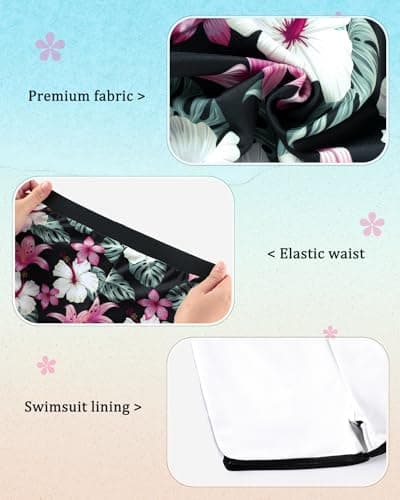 Ghteas Girls Rash Guard Swimsuits 2 Piece Long Sleeve Round Neck Swim Shirt and Tropical Print Shorts Summer Beach Bathing Suit Girls' Swimwear 13-14 Years Black — view 5