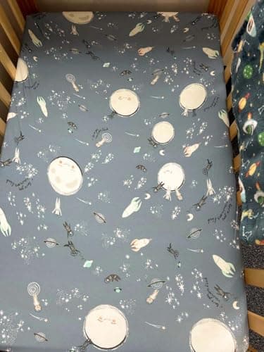 TotAha Space Bassinet Sheets, Super Stretchy Jersey Star Bedside Bassinet Sheets, Buttery Soft Bassinet Mattress Sheets Compatible with Halo, Baby Delight, Koola, Chicco Lullago, and Other Bassinet — view 2