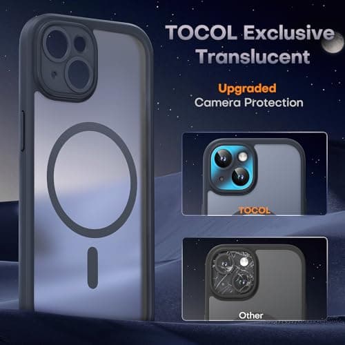 TOCOL Magnetic for iPhone 15 Case, Upgraded Full Camera Protection, Fit for MagSafe, Rugged Phone Case for iPhone 15 6.1 Inch, Drop Protection, Anti-Scratch, Black — view 5