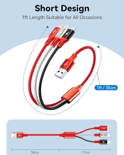 Multi Charging Cable, 3 in 1 Retractable Multiple Charger Cable, Fast Charging Cable, USB C Charger with Lightning/Micro/Type C for iPhone, iPad, Samsung, PS, Tablets & More (3,1ft) — view 5