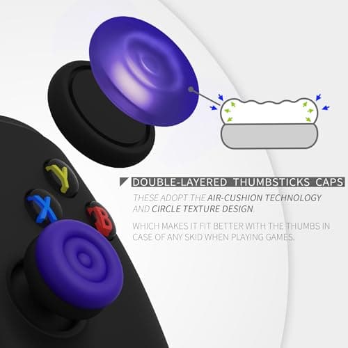 PlayVital Thumbs Cushion Caps Thumb Grips for ps5, for ps4, Thumbstick Grip Cover for Xbox Series X/S, Thumb Grip Cap for Xbox One, Elite Series 2, for Switch Pro Controller - Galactic Purple & Black — view 2