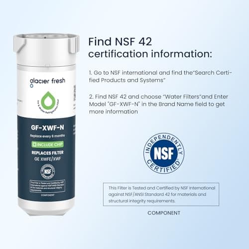 GLACIER FRESH Water Filter Compatible with XWFE (Built-in CHIP), Replacement for GE XWFE, XWF Refrigerator Water Filter NSF/ANSI 42 Certification Pack of 1 — view 4