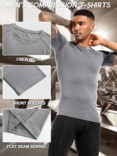 Holure Men's Compression Shirts Short Sleeve Workout Running T-Shirt Tops Cool Dry Base Layer Athletic Undershirt Black/Grey/Dark Grey 3P08-M — view 2