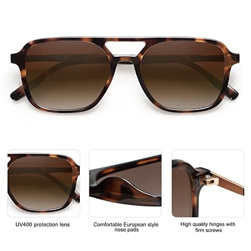 SOJOS Retro Aviator Sunglasses for Women Men,Trendy Rectangle Womens Mens Shades Sun Glasses SJ2202 Tortoise Frame Brown Grading Lens — view 5