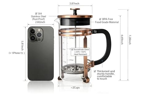 French Press Coffee Maker 21oz, Heat-Resistant Glass Coffee Maker-Bronze