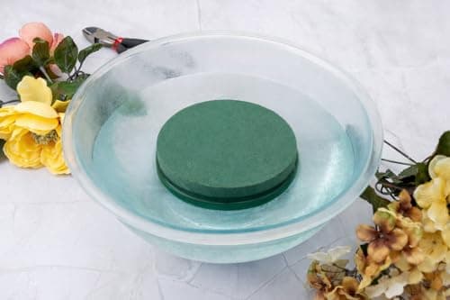 Pack of 6 FLOFARE Round Floral Foam Blocks for Fresh and Artificial Flowers, Each (4" X 1.4"), Dry & Wet Green Flower Foam for Flower Arrangements & Florist Supplies — view 2