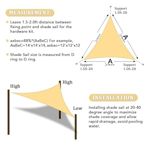Shade&Beyond Triangle Sun Shade Sail 16'X16'X16' Permeable Canopy Sand for Patio Garden Yard Deck Pergola (We Make Custom Size) — view 5