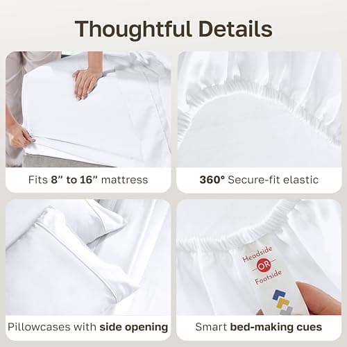 California Design Den Soft 100% Cotton Queen Sheet Set, 400 Thread Count Good Housekeeping Award Winner, Silky Smooth Sateen Weave with Deep Pockets, Breathable and Durable Cotton Bedding Set - White — view 4