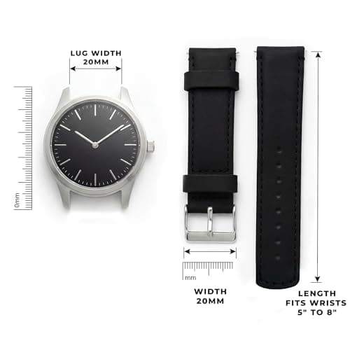 BARTON WATCH BANDS Quick Release Top Grain Leather Watch Band Strap, Black Leather/Black Stitching, 22mm — view 5