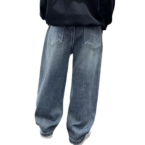 Baggy Jeans Boys Y2K Straight Wide Leg Denim Pants Kids Casual Elastic Waist Loose Trousers Pocket Streetwear Vintage Clothes (CA/US, Age, 15 Years, 16 Years, Blue) — view 3