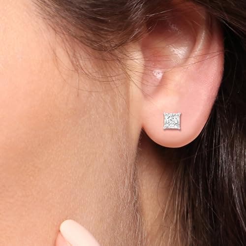 Everyday Elegance Solid 14K White Gold Cubic Zirconia Earrings for Women in Princess Cut | Screw Back Earring | 3 CTW CZ | With Gift Box