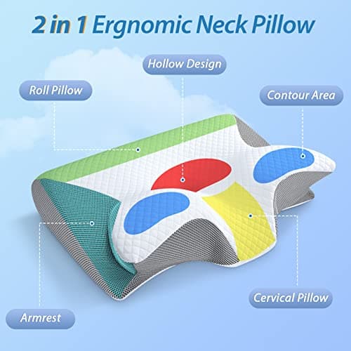 HOMCA Memory Foam Pillow, 2 in 1 Cervical Pillow for Neck Pain Relief, Ergonomic Neck Support Pillows for Side Back Stomach Sleepers with Breathable Pillowcase (Gray)