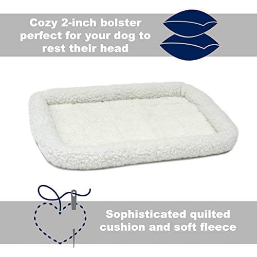 Midwest Homes for Pets 42.8cm x 30.5cm x 7cm White Fleece Dog Bed, Comfortable Bolster Dog Bed, Fits a 45.72cm Long Dog Crate, Easy Maintenance Machine Wash and Dry, White, Model 40218 — view 3