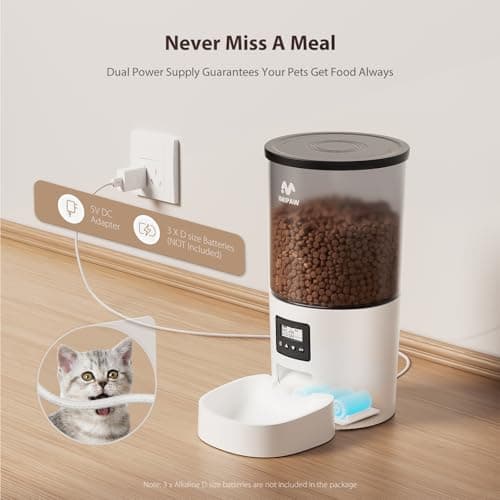 IMIPAW Automatic Cat Feeders, 5L Large Capacity, Timed Feeding Dry Food, Dual Power Design, Programmable Portion Size, 1-6 Meals Per Day, with Desiccant Packet, Suitable for Small Pets Food Dispenser — view 2