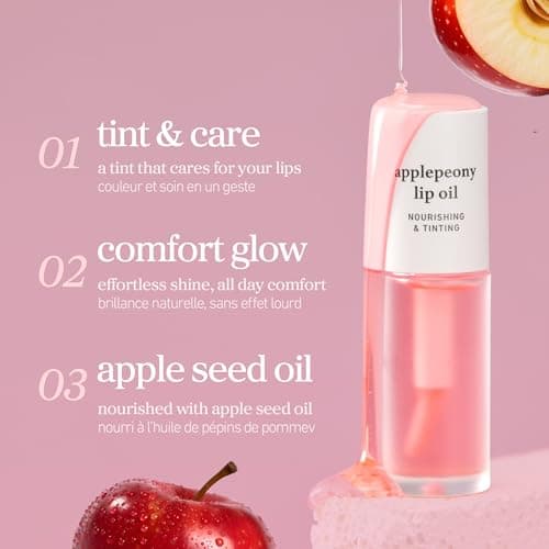 NOONI Vegan Korean Appleseed Lip Oil - Applepeony | Lip Stain, Long Lasting Hydration, Plumping, Moisturizing for Dry Lips, Peony Extract, Lip Gloss Makeup, 0.12 Fl. Oz. Baby Pink, Gifts for Women — view 2