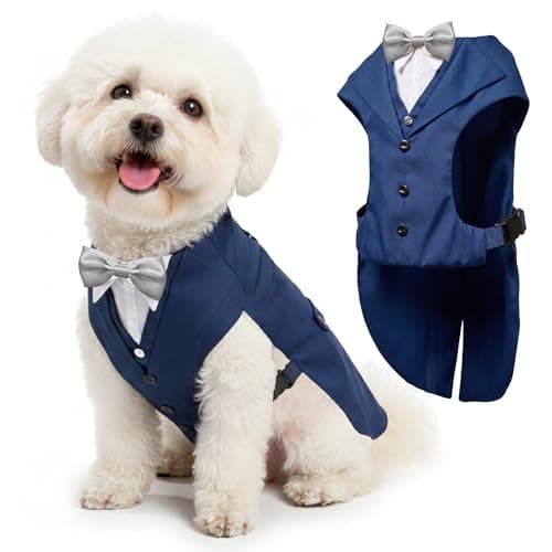 AVERYDAY Dog Tuxedo with Bow Tie for Wedding Outfit, Dog Suit Costume for Christmas Halloween Valentine’s Day, Adjustable Pet Tux Harness with Leash Ring, Formal Wear for Small Medium Large Dogs