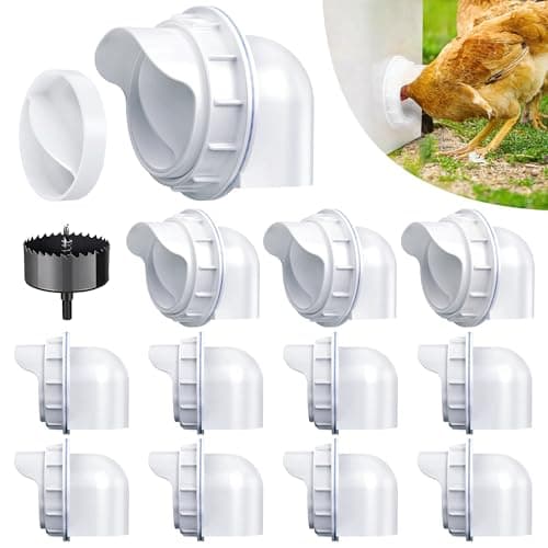 DSTANA Chicken Feeder No Waste 12 Ports Automatic Poultry Feeder with 12 Stopper & 1 Hole Saw, Weatherproof Reusable DIY Chicken Feeders Kits for Buckets, Barrels, Bins(White)