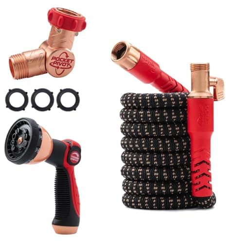 Pocket Hose 25 FT Copper Head Expandable Garden Hose with Pocket Pivot, No Tangles, AS SEEN ON TV, 360° Swivel, Tri-Tex Tubing, Force Field Jacket, Lead-Free, No-Kink, Anti-Burst w/APT