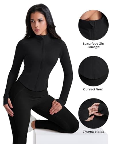 AVGO Workout Jacket for Women Zip Up Cropped Running Jackets Athletic Yoga Gym Tops with Thumb Holes (Z-Black, S) — view 3