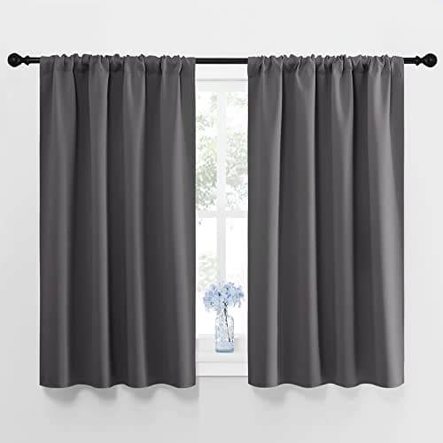NICETOWN Blackout Curtains 45 Inches Long Thermal Insulated for Bedroom, Room Darkening Window Curtains 2 Panels for Kitchen, Short Drapes Privacy Rod Pocket for Closet/Bunk Bed (W42 x L45, Grey)