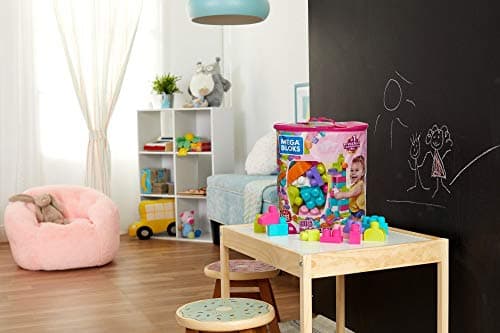 MEGA BLOKS First Builders Toddler Blocks Toys Set, Big Building Bag Collection with 80 Pieces and Storage, Pink, Ages 1+ Years