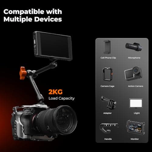 K&F CONCEPT 2-Pack 9.8" Magic Arm, 1/4" Screw Camera Mount Arm 360° Ball Heads for DSLRs, Monitor, Flash, LED Light, Microphone, Camera Cage, Action Camera — view 3