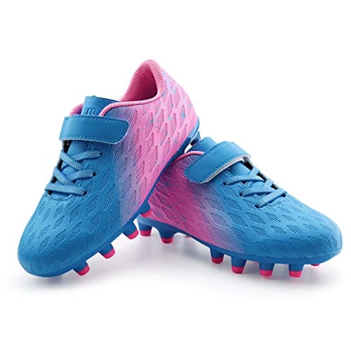 brooman Kids Firm Ground Soccer Cleats Girls Boys Athletic Football Shoes (8 JA,Blue Pink) — view 5