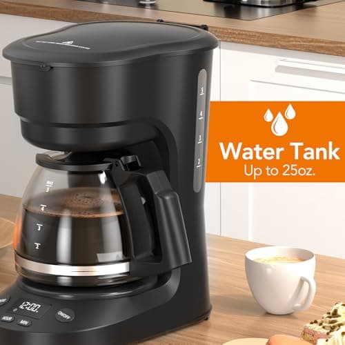 Electactic 5-Cup Drip Coffee Maker, a compact coffee machine with a digital clock and 24-hour programmable timer, featuring Auto Shut-Off, and a Removable Filter Basket for Home & Office-Deep Black — view 4