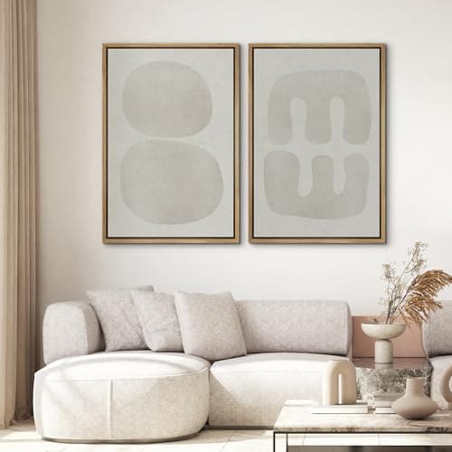 SIGNWIN Framed Canvas Print Wall Art Set Dark Black Color Field Landscape Abstract Shapes Cozy Neutral Modern Art Minimalism Decorative Nordic for Living Room, Bedroom, Office - 24"x36"x2 Natural