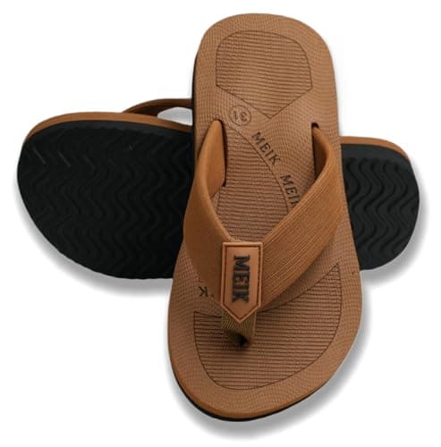 Meik Mangni Kids Boys Girls Flip Flops Comfortable Cushion Thong Sandals Lightweight Slip Resistant Sandals Summer Durable Quick Dry Slide Shower Shoes for Beach Swim Pool, Brown 4 Big Kid