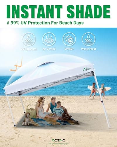 Acepic 10x10 Pop Up Canopy Tent with 300D Silver-Coating Top,Easy Setup Canopy Tent Instant Portable Shelter with 1-Button Push and Wheel Carry Bag, 8 Stakes and 4 Canopy Weights (White, 10 * 10 S) — view 5