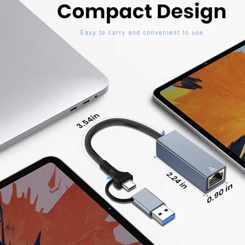 USB C to Ethernet Adapter, USB 3.0 to RJ45 Gigabit LAN 1000 Mbps Wired Network, USB to Ethernet Adapter for Laptops/Tablet, Compatible with Windows XP, MAC OS, Linux, Vista 7 8 10 11 — view 4