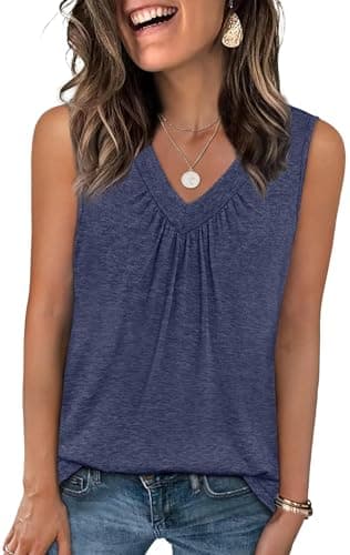 WELINCO Tank Tops for Women Summer V Neck T Shirts Trendy Sleeveless Tee Loose Fit 2026 Fashion Navy X-Large