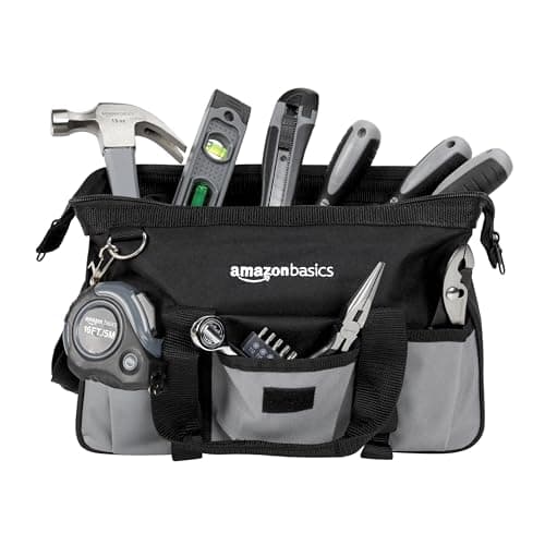Amazon Basics 65 Piece Home Repair Tool Kit Set With Carrying Bag, Hand Tools, Socket Set, SAE and Metric, Silver, Black — view 4