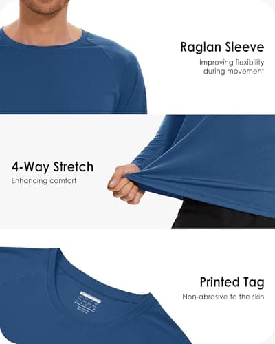 Boladeci Mens Swim Shirts Rash Guard Long Sleeve UPF 50+ UV Protection Clothing SPF Sun Shirts Block Sun-Screen T-Shirts Tops for Men Hiking Water Fishing Blue Grey — view 4