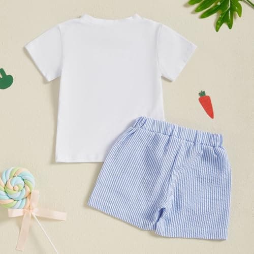 Toddler Baby Boy Easter Outfits Short Sleeve Truck Embroidery T-Shirt + Shorts Set Boys Spring Clothes (White, 6-12 Months) — view 3