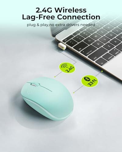 seenda Wireless Mouse for Laptop, 2.4G Noiseless Mouse with USB Receiver - Optical Tracking Portable Computer Mice for Chromebook, PC, Tablet, Windows System, 24 Months Battery Life - Mint Green — view 2