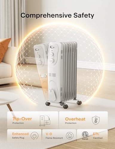 PELONIS Radiator Heater for Large Space, Electric Oil Filled Radiator, Dual Knobs, 1500W, Quiet Space Heater, 3 Modes, Tip-over Protection — view 4